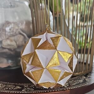 Gold and White Geometric Holiday Ornament